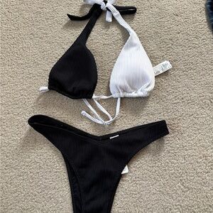 Black and White Ribbed Bikini Set